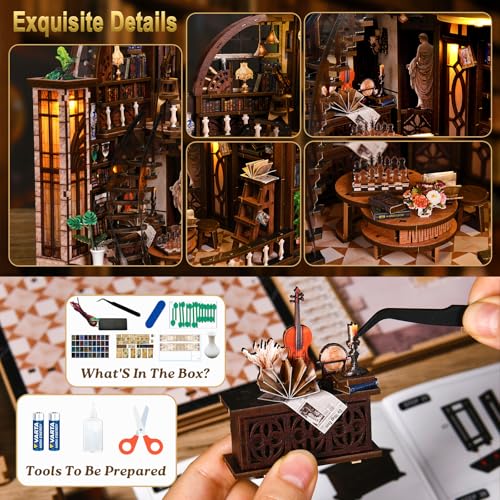 DIY Miniature House Kit, 3D Wooden Puzzle for Adults, Book Nook Kit with Touch LED Light, Library Bookshelf Insert, Creative Hobby Craft Gift for Bibliophiles (Bacchus Bookstore) - style: Bacchus Bookstore