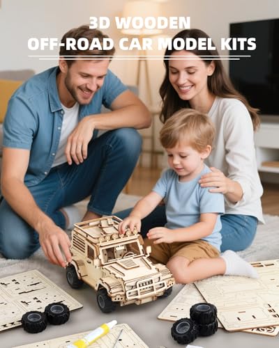 3D Wooden Puzzles for Adults to Build, Off-Road Car Model Kit