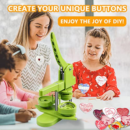 Heart Button Maker Machine DIY Gift, Installation-Free Button Maker Press Machine, Pin Button Making Machine with Free 100 Sets Heart Button Making Supplies(Green) - size: Heart