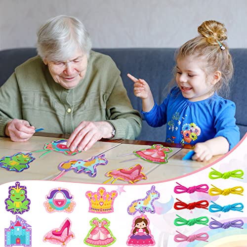 Zonon 8 Pcs Kids Sewing Cards 8 Patterns Lacing Cards
