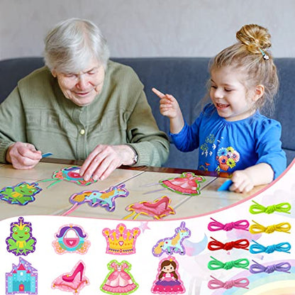 Zonon 8 Pcs Kids Sewing Cards 8 Patterns Lacing Cards