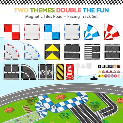 Mruikeny Magnetic Tiles Road Set & Racing Track Expansion Pack - style: Multicolor Road