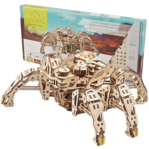 UGEARS Hexapod Explorer 3D Puzzle - Walking Robot Wooden Model Kits for Adults to Build - Self-Propelled 6-Legged Mechanical Crawler Craft Kit - 3D Wooden Puzzles for Adults