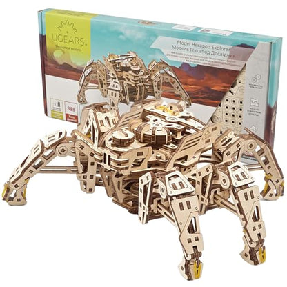 UGEARS Hexapod Explorer 3D Puzzle - Walking Robot Wooden Model Kits for Adults to Build - Self-Propelled 6-Legged Mechanical Crawler Craft Kit - 3D Wooden Puzzles for Adults