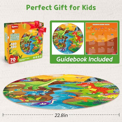 SYNARRY Dinosaur Floor Puzzles for Kids Ages 4-6, Large 70-Piece - style: Dinosaur