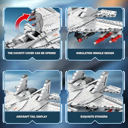Reobrix J-15 Fighter Jet Building Set, 1066 PCS Military Airplane Model Kit for Adults & Teens 14+, Carrier-Based Aircraft Building Blocks with Foldable Wings, Missiles & Openable Cockpit - color: J-15
