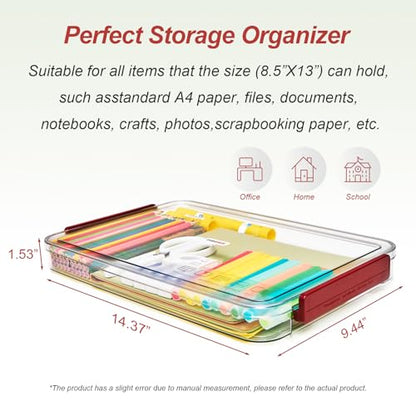 CATOOMUU 3-Pack 9x13 Shallow Flat Clear Plastic Project Case Storage Box - color: Small-Red