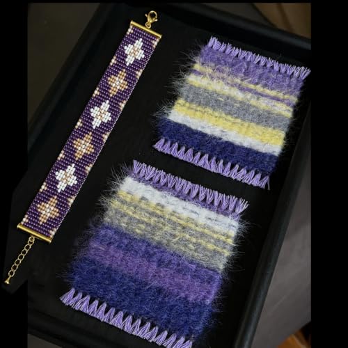 TMEGMIC 2-in-1 Wooden Bead Loom Kit, Bracelet and Coaster Weaving Kit with - color: Lavender Purple Kit