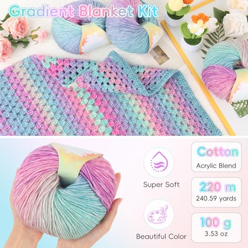 Aeelike Crochet Blanket Kit for Beginner, Easy Crochet Kit, Purple Gradient - color: Aurora Purple Gradient