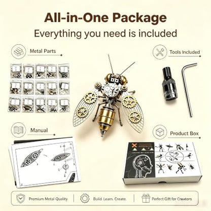 Mechanical Metal 3D Bumblebee Model Kits Puzzle for Adults Insect Steampunk Assembly DIY 150+Pcs 3 Hours Build Time Desk Decor Christmas & Birthday Gift for Hobbyists Men(Bumblebee) - style: Bumblebee