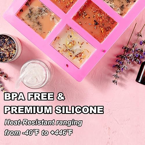 Lerykin 4 Pack Silicone Soap Molds, 6 Cavities Rectangle Silicone Soap Mold, Great for Homemade Craft Soap Bar Mold, DIY Chocolate Molds, Cake Molds & Ice Cube Trays - Just Pop Out (Purple & Pink) - color: Pink+Purple - Rectangle