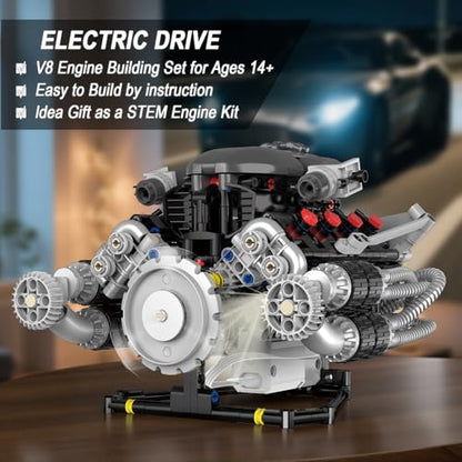 HIGH GODO V8 Engine Building Kit that Works, Build Your Own MOC V8 Engine Model with App Control, Visible Car Engine Model Kit with Motor and Lights, Ideas Gifts for Teens Adults 14+(689 PCS) - style: V8 Engine-E