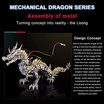 3D Metal Puzzle - Large Chinese Dragon Model Kit - Mechanical Metal Jigsaw- DIY Desk Ornament - Assembly Dinosaur Crafts Brain Teaser - Perfect for Adults - color: Dragon
