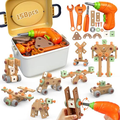 YongnKids 158 Pcs Kids Tool Set with Drill for Boys Girls Age 3-8