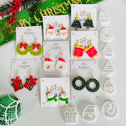 Xaekicr Christmas Polymer Clay Cutters Set – 8 Pcs Holiday Clay Earring Cutters for DIY Jewelry Making, Santa Tree Wreath Gifts – Clay Tools for Polymer Clay Molds Projects - color: 2C color