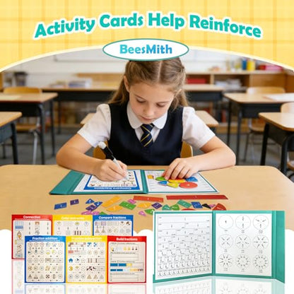 Magnetic Fraction Educational Puzzle for Kids – Fraction Manipulatives with Tiles & Circles, Montessori Magnetic Fraction Book for Elementary School, Visual Learning for Fractions Games