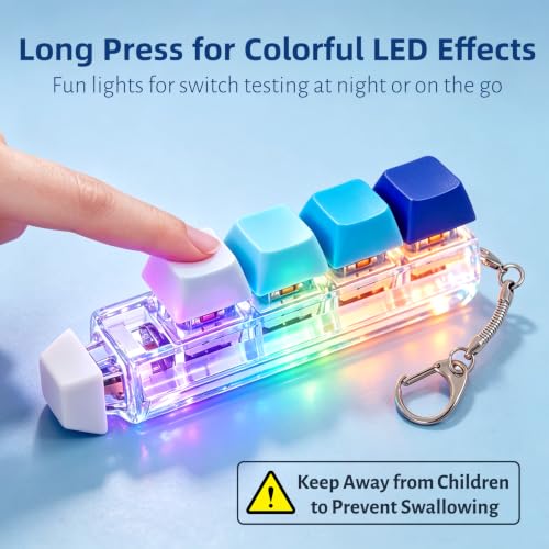 Keyboard Fidget Toy, 5-in-1 Decompression Button Clicker Keychain with Glowing LED, Portable Tactile Sensory Toy, Christmas Stocking Stuffers Gift for Adults Teens, Stress Relief ASMR (Blue) - color: Blue