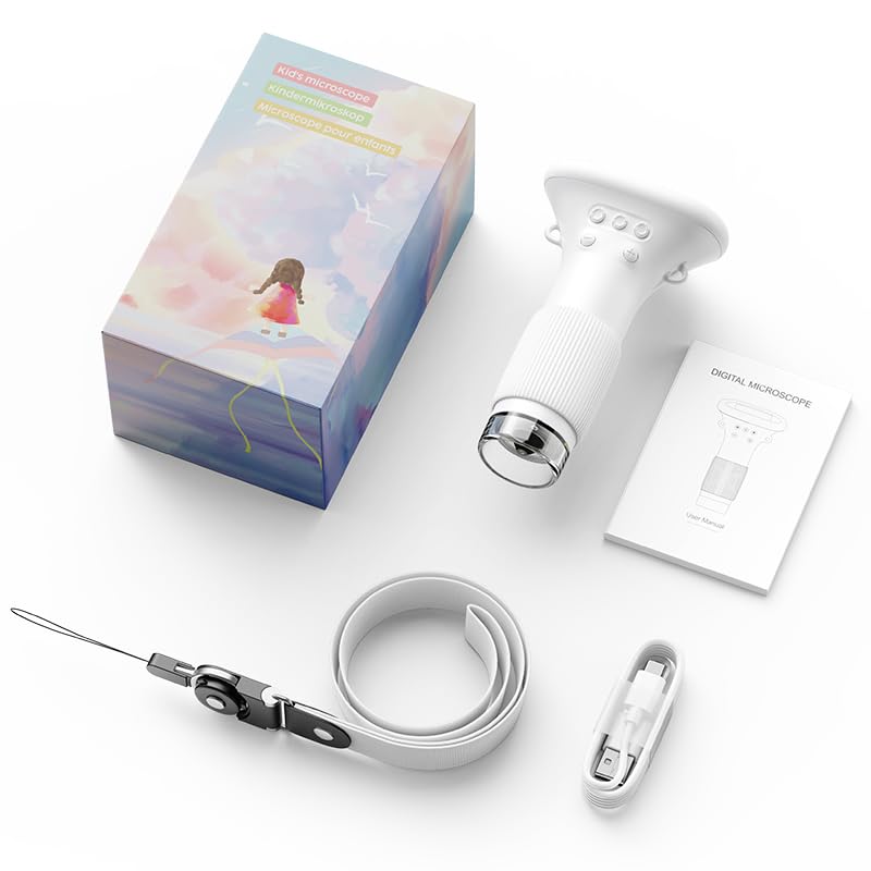 1000X Microscope for Kids, 2'' Screen Kids Wonder Quest Microscope Camera, Digital Handheld Microscope, Educational Kids Magnifying Glass, Christmas Birthday Gifts for Age 3 4 5 6 7 8 9 10- White - color: White