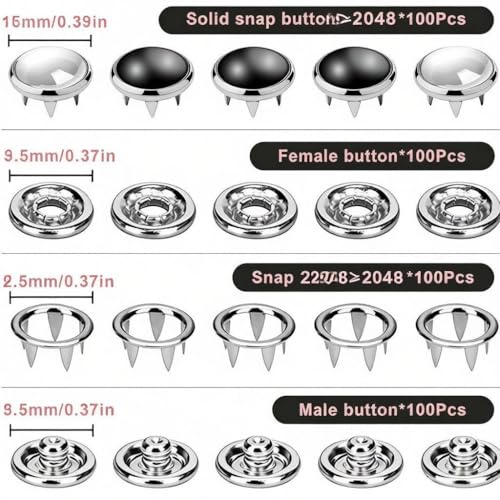 Set of 400 10mm Pearl snap Buttons, Includes snap Pliers, White and Black no-sew Buttons, Suitable for Clothing, Hats, Bags, and DIY Sewing Projects - color: White