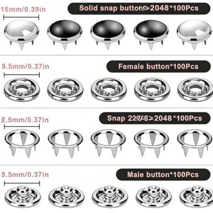 Set of 400 10mm Pearl snap Buttons, Includes snap Pliers, White and Black no-sew Buttons, Suitable for Clothing, Hats, Bags, and DIY Sewing Projects - color: White