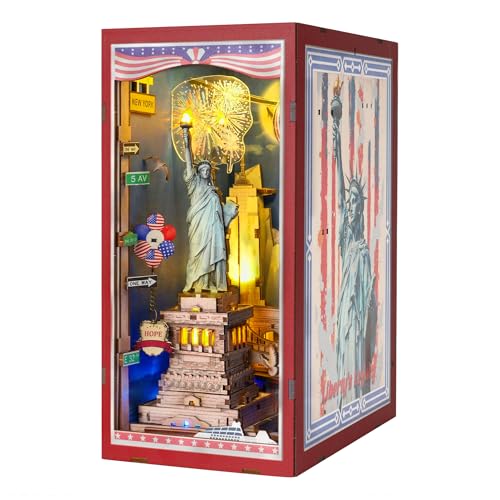 Book Nook Kit for Bookshelf — Arcane Spire Magical Castle 3D Wooden Puzzle, DIY Miniature Dollhouse with LED Lights, Fantasy Book Shelf Insert Decor (Liberty's Legacy) - color: Liberty's Legacy