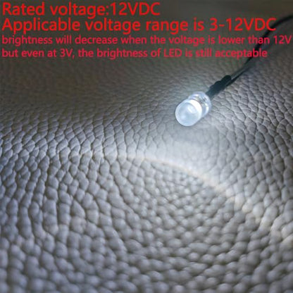 Gebildet 50pcs 3V-4.5V-5V-6V-7.5V-9V-12VDC 5mm White LED Lights Emitting Diodes, Prewired 7.9 Inch V LED Light - color: White-5mm-12V