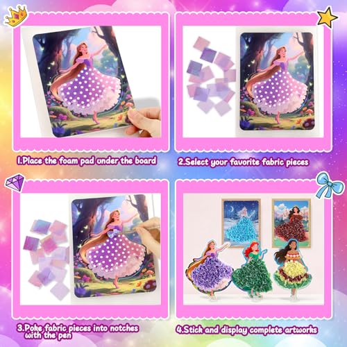 8PCS Poke Art Kits - Magical Princesses, Mess-Free Fabric Creative Art, DIY Arts and Crafts Toys for Kids Ages 3-12, Birthday Gifts & Party Favors for Girls & Boys 4, 5, 6, 7, 8, 9 Years Old