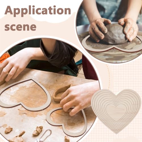 UNICRAFTALE 9Pcs Ceramics Plate Forming Molds Heart Pottery Tools Wooden Concentric Geometric Figure Rail Set Clay Molds DIY Dish Slump Mold for Ceramic Cutting and Printing Blank Modeling - size: 10.6-26.7cm Long