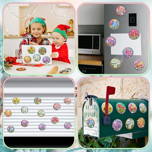 Zonon 12 Pcs Diamond Art Magnets for Refrigerator, Floral Diamond Painting - color: Boho, style: Flower