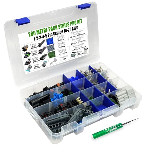 360pcs Metri-Pack 280 Series (1 to 5 Pin Set Box) 30 Amp Conductor Connector, Terminal, Sealed Weatherproof Automotive Electrical Connectors Kit 10-20 GA (w/Removal Tool) - size: 1-5 Pin Kit (360pcs w/tool)