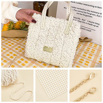WADORN 18pcs DIY Knitting Crochet Kit, Hand-Knit Woven Bag Making Tool, Cross Stitch Mesh Plastic Canvas Sheets Set, Handmade Purse Needlepoint Kit, Crossbody Crafting Material, Beige - color: Beige