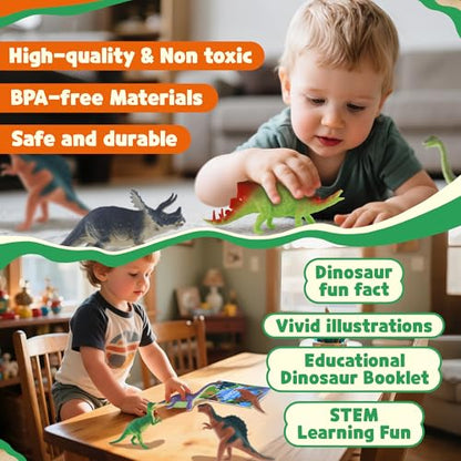 Zippytots Dinosaur Toys for Kids 3-5-7-14 Realistic Plastic Dinosaur Figures with Metal Storage Box & Learning Booklet - Educational Dino Figure Toys for Boys Girls Toddlers - style: 14pc-Medium-MetalBox