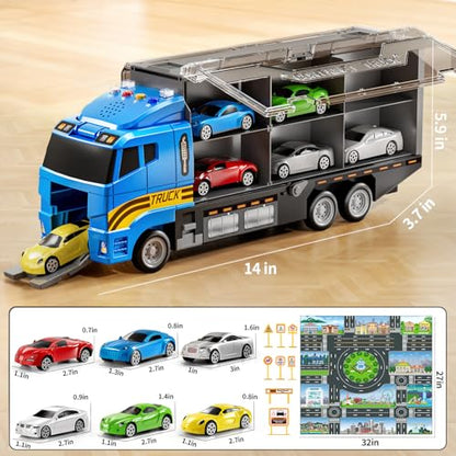 NIPLOOOW Kids Boys Toys for 3 4 5 6 Years Old, Truck Vehicle Set with Play Mat and Die-Cast Toy Car, Transport Carrier Truck for Kids, Birthday Gifts Toys for 3 4 5 6 7 8+ Year Old Boys - style: Racing truck
