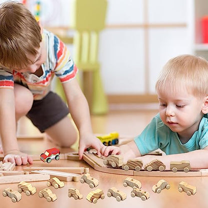 24 Pack DIY Wooden Car Toys Unfinished Wood Car to Paint Wooden Craft Vehicles for Students Home DIY Crafts Activities, 12 Styles