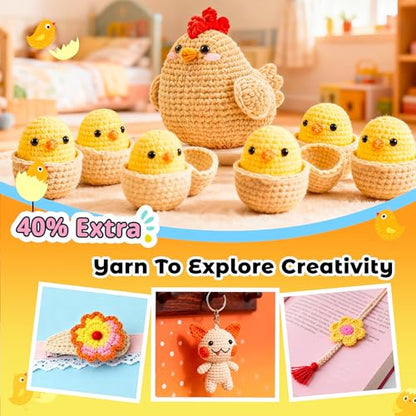 Joyclub Crochet Kit for Beginners 4 Chicken Family with Video for Adults - color: Crochet Chicken
