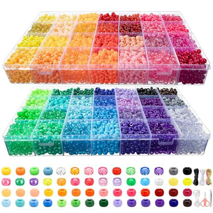 Simetufy 10000Pcs Pony Beads Bulk, 56 Colors 6x9MM Plastic Kandi Beads Kit for Crafts Bracelet Making Hair Braiding Jewelry Key Chains DIY Gifts, 5.74lb (2 Large Boxes) - color: 56colors-10080pcs