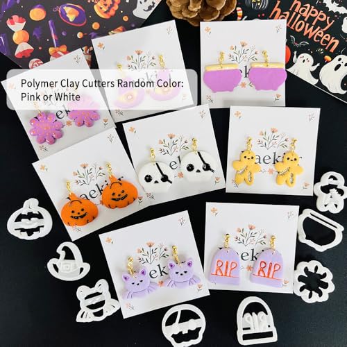 Xaekicr Halloween Polymer Clay Cutters Set – 8Pcs Clay Cutters for Earrings, Pumpkin Skull Witch Hat Molds for DIY Clay Jewelry Making - color: J color