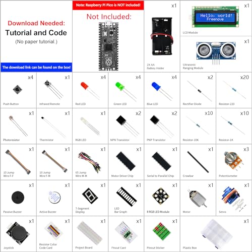 Freenove Super Starter Kit for Raspberry Pi Pico 1 2 W (Not Included), 588-Page Detailed Tutorial, 175 Items, 94 Projects, Python C Java Code - color: without Raspberry Pi Pico