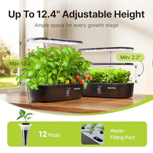 SUNCOZE Hydroponics Growing System, 12 Pods, 12.4 in Adjustable Height - color: Black
