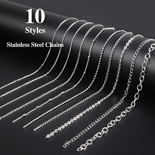 Necklace Chains for Jewelry Making, 78.7 Feet 10 Rolls Stainless Steel Jewelry Chains for DIY Necklace Bracelet Jewelry Making with Stainless Steel Jump Rings/Lobster Clasps/Connectors - color: Silver, size: 10 Rolls