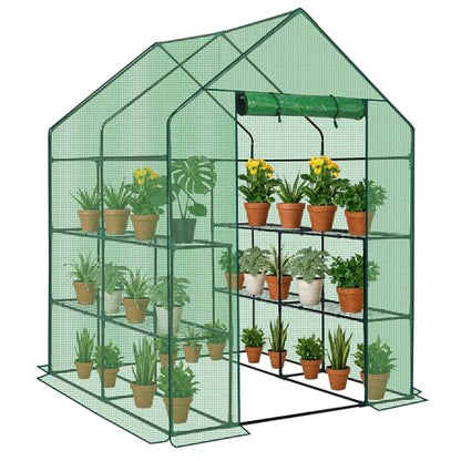 Outvita Walk-in Greenhouse, 3 Tiers 8 Shelves, Durable PE, 56"x56"x77" - style: 3 tiers 8 shelves
