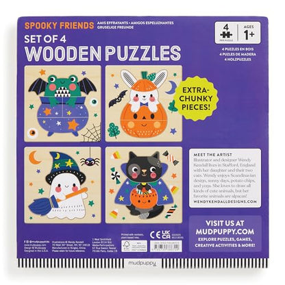 Mudpuppy - Spooky Friends - Set of 4 Wooden 4 Piece Puzzles for Kids - color: Spooky Friends