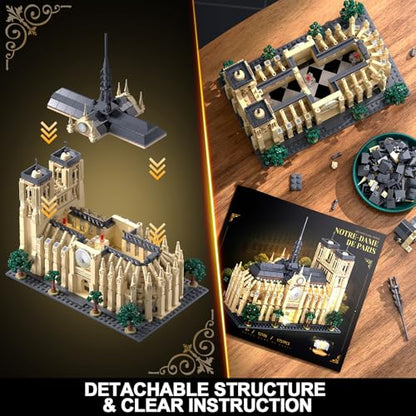 Notre Dame de Paris Architecture Building Set with LED Light, 1757 Pcs Collectible Model of Paris Landmark Building Blocks for Adults, Birthday Gift for Boys Girls 14+