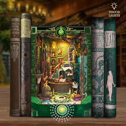 DIY Book Nook Kit 3D Wooden Puzzle DIY Miniature House Kit Magic Dollhouse Tiny House Bookshelf Dollhouse for Adults with LED Light- Snake House (SQ-41) - color: Snake House