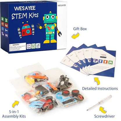 STEM Science Kits for Kids 8-12, 5-in-1 STEM Toy Engineering Motor Car Kits