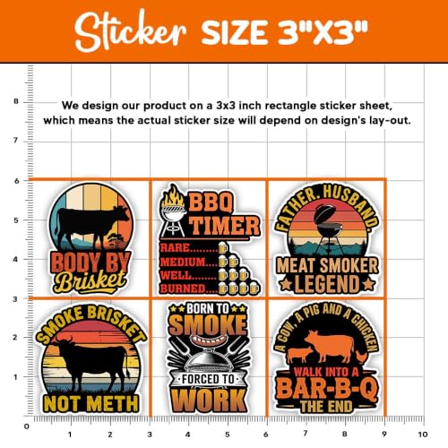 MAIANEY (10Pcs, 3in) BBQ Grilling Sticker Pack for Pitmaster & Smoker Fans, Funny Barbecue Vinyl Decals for Coolers Laptops Water Bottles, Outdoor Grill Lover Stickers Set - color: Bbq