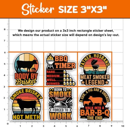 MAIANEY (10Pcs, 3in) BBQ Grilling Sticker Pack for Pitmaster & Smoker Fans, Funny Barbecue Vinyl Decals for Coolers Laptops Water Bottles, Outdoor Grill Lover Stickers Set - color: Bbq