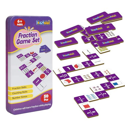 Kasfalci Fraction Dominoes Set,Math Games for Kids,Math Manipulatives,Counting Toys,Learning Games,Preschool Learning Activities,Homeschool Supplies,Kindergarten Classroom Must Haves,1st 2nd 3rd Grade - color: Purple