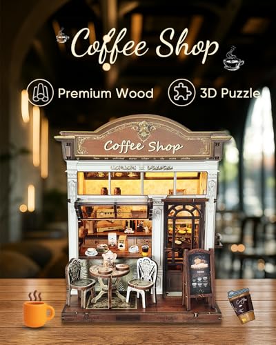 DIY Miniature House Kit Book Nook Dollhouse Kit for Adults to Build - color: Coffee Shop