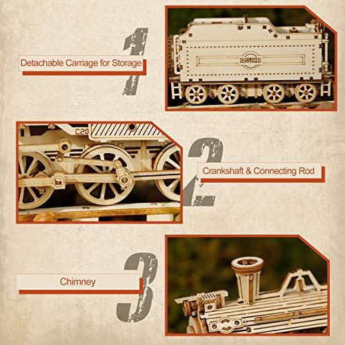ROKR Model Car Kits Wooden 3D Puzzles Model Building Kits for Adults to Build-Educational Brain Teaser Assembly Model, Desk Decor/DIY Hobbies/Gifts (Prime Steam Express/12.1 * 2.7 * 3.3) - style: MC - Prime Steam Express